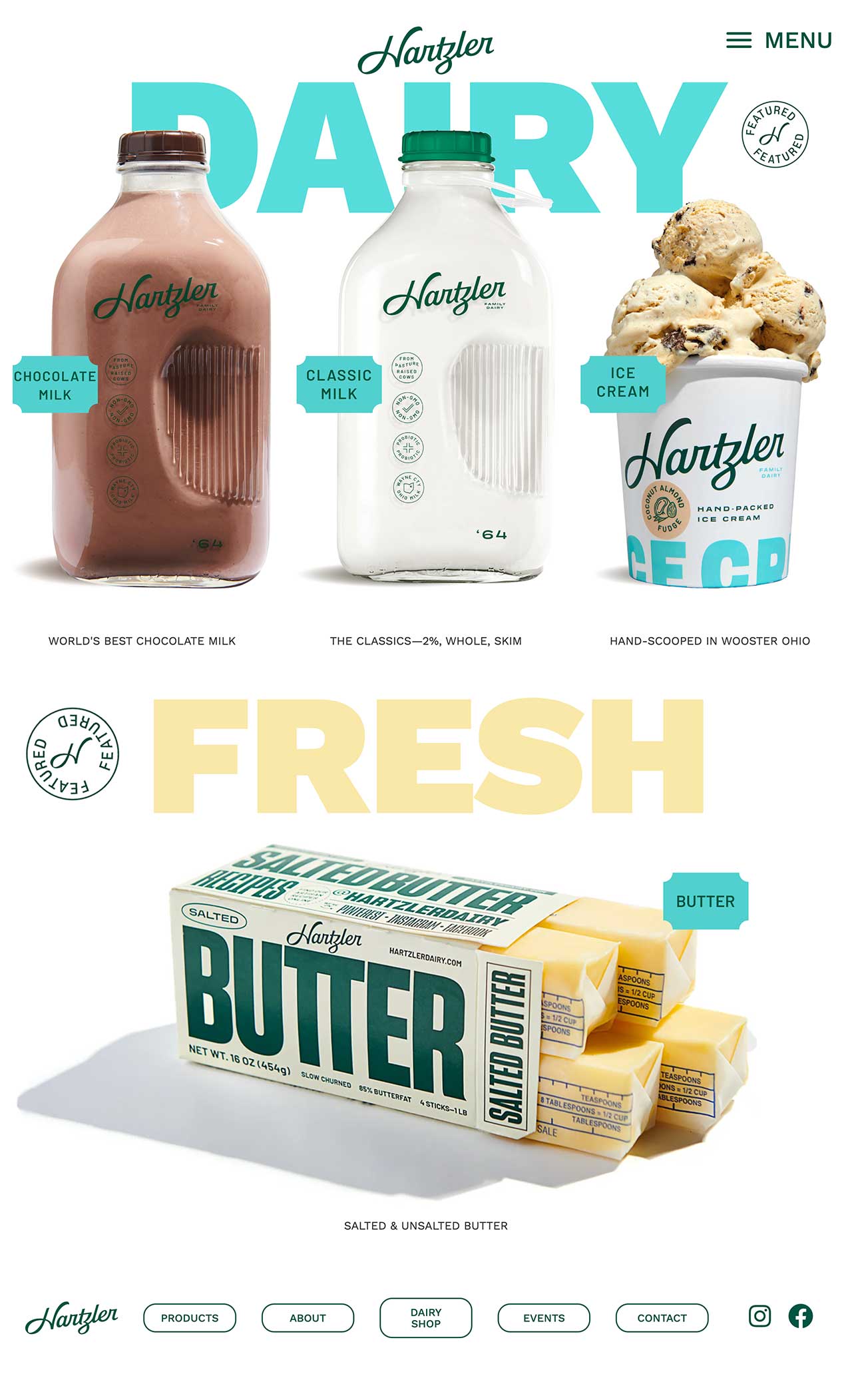 Hartzler Family Dairy WordPress website built using Beaver Builder